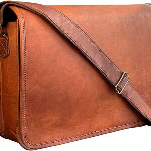 14" Leather Messenger Bag for Men & Women – Full Grain Vintage Crossbody Satchel